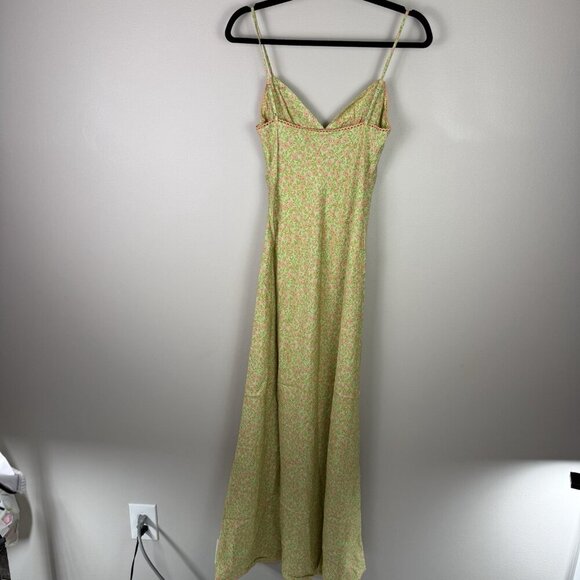 Topshop  Slip Dress Floral Jacquard Midi Green Pink Size 4 Summer Wedding NWT - Picture 12 of 12